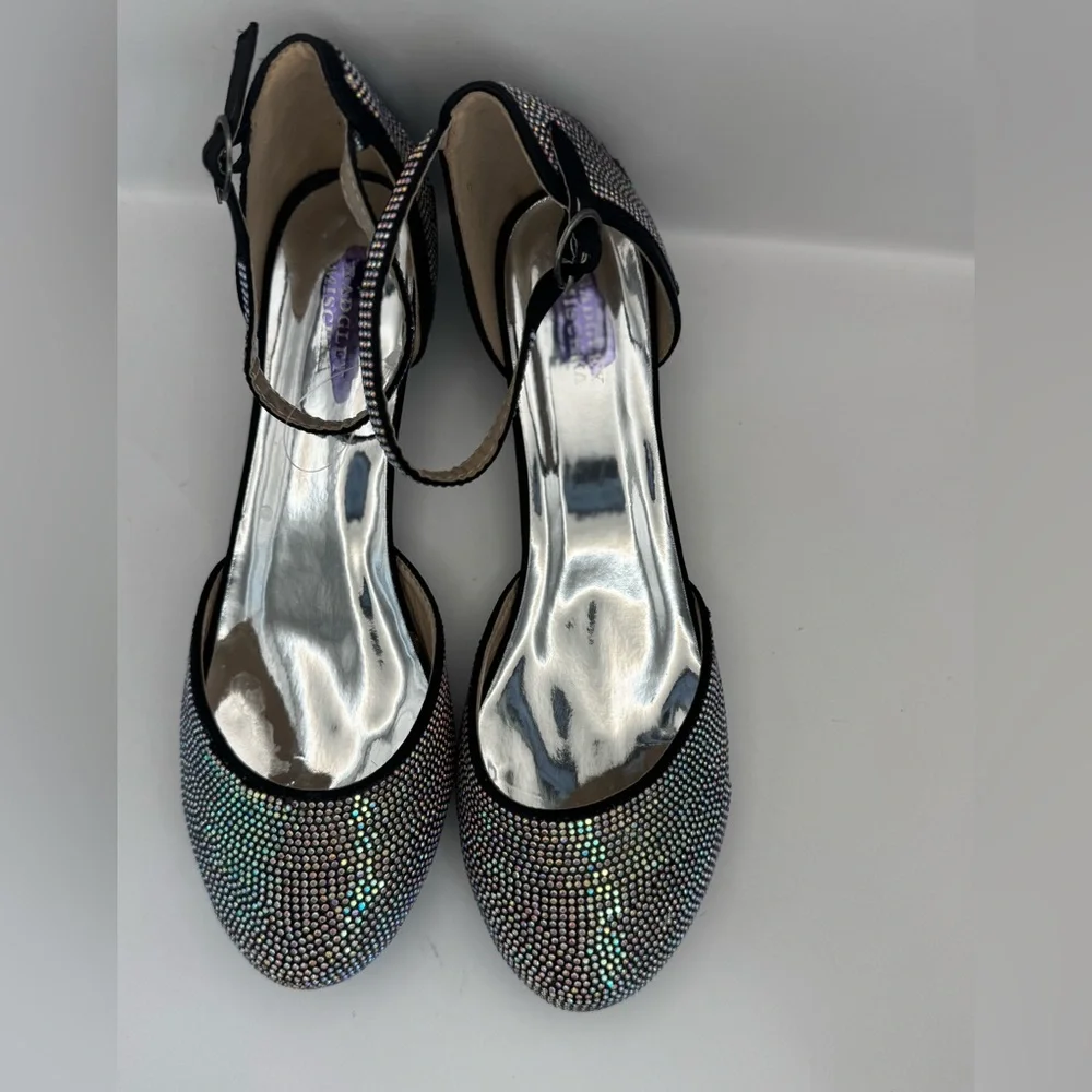 Badgley Mischka Big Girls Size 6 Studded Block Heel Dress‎ Shoe Silver Sparkle